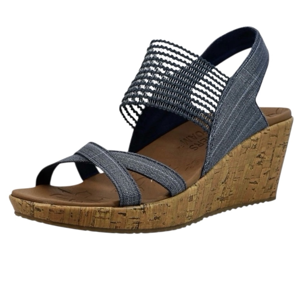 Skechers Cali Beverlee Navy Denim Wedge Sandal Ladies size 9